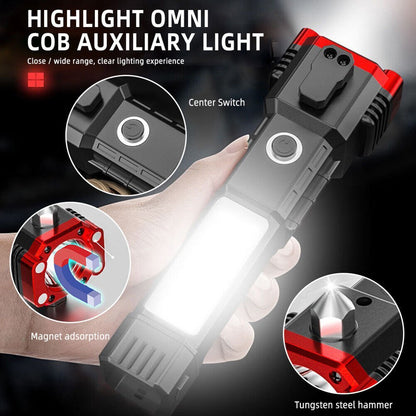 Window Glass and Seat Belt Cutter 3W Torch Light LED Torch Flash Light, Long Distance Beam Range Car Rescue Torch with Hammer