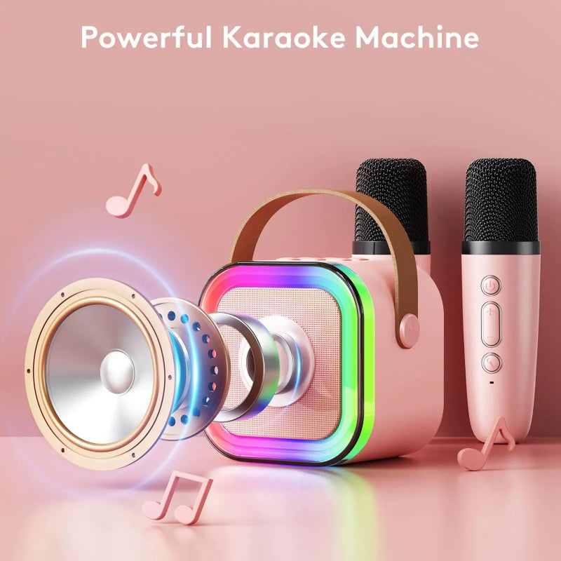 Karaoke Machine for Kids Adults with Wireless Mics Portable Bluetooth Speaker & Dynamic Lights Birthday Gift for Girls, Boys & Toddlers