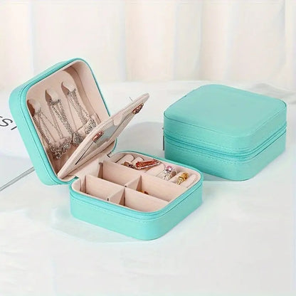 Jewelry Travel Case with Mirror,Small Travel Jewelry Organizer, Portable Jewelry Box Travel Mini Storage Organizer Portable Display Storage Box For Rings Earrings Necklaces