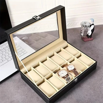 Watch Case Box for Men - Watch Organizer Storage Tray for Women - Wrist Watch Collection Holder 12 Slots