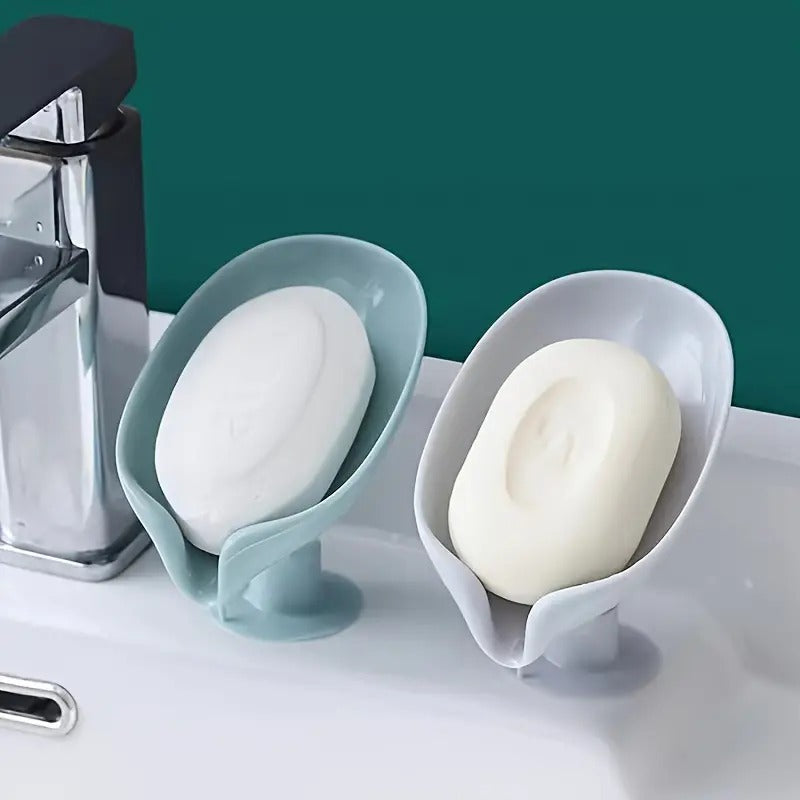 Leaf-Shape Self Draining Soap Dish Holder | with Suction Cup Soap Dish | Plastic Soap Case