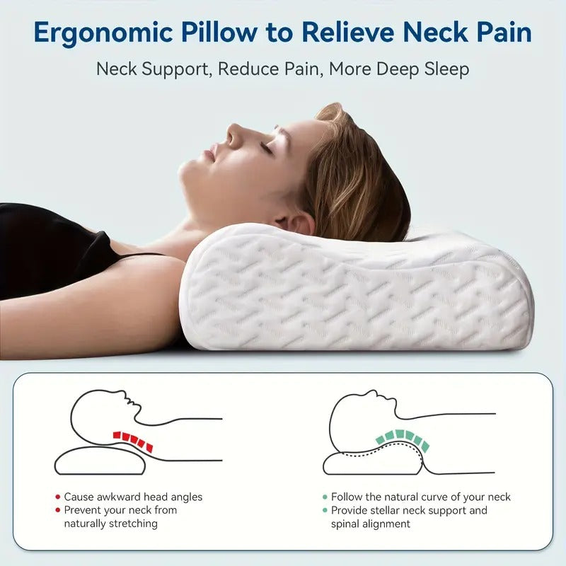 Ultimate Contour Cervical Neck Pillow for Pain Relief Sleep, Improves Posture & Spinal Alignment, Neck Pain Relief Cushion with Ultra Responsive Memory Foam & Skin Friendly Cover, White