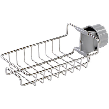 Kitchen Sink Faucet Sponge Holder Caddy Organizer Over, Stainless Steel Heavy Duty Thickening Hanging Drain Rack for scrubbers, soap, Bathroom, Detachable no Suction Cup Bathroom soap Holder