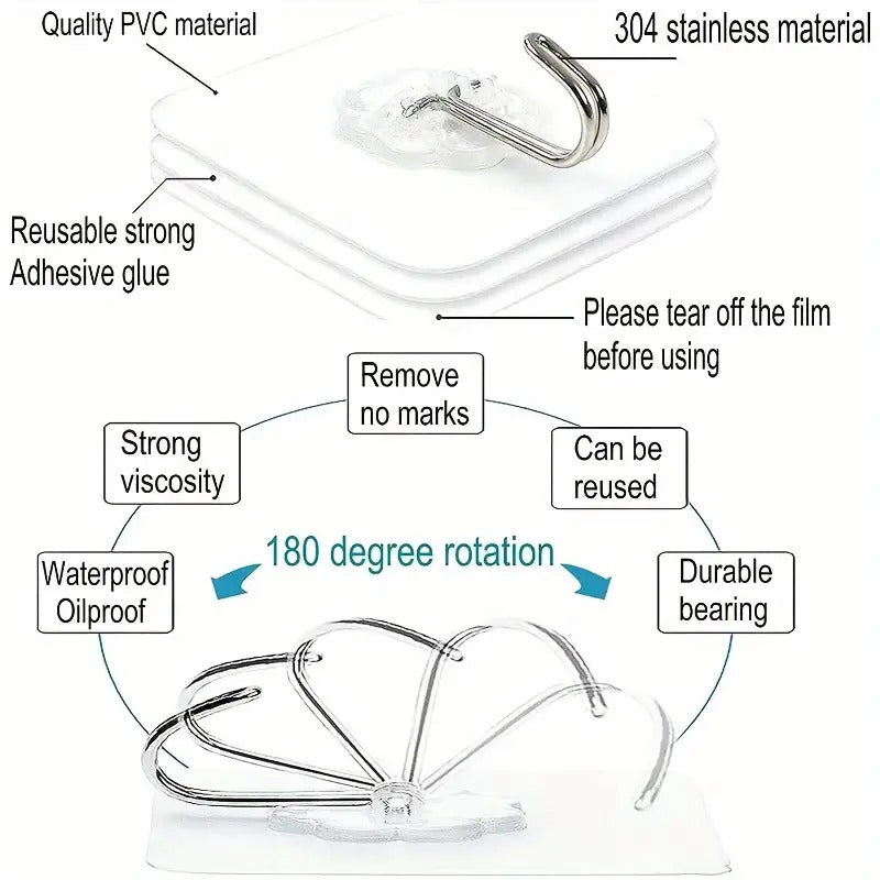 Adhesive Screw Hooks for Wall Without Drilling Pack of 10