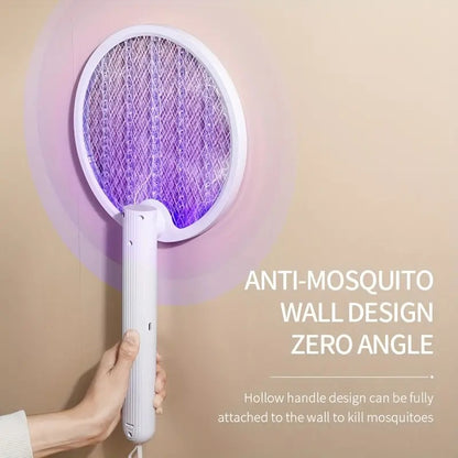 Foldable Swivel Mosquito Bat, 3 in 1 Mosquito Racket USB Rechargeable, Bug Zapper Electric Fly Swatter with UV Light Lamp, Hangable Mosquito Swatter Racket w/Long Lasting Lithium-ion Battery