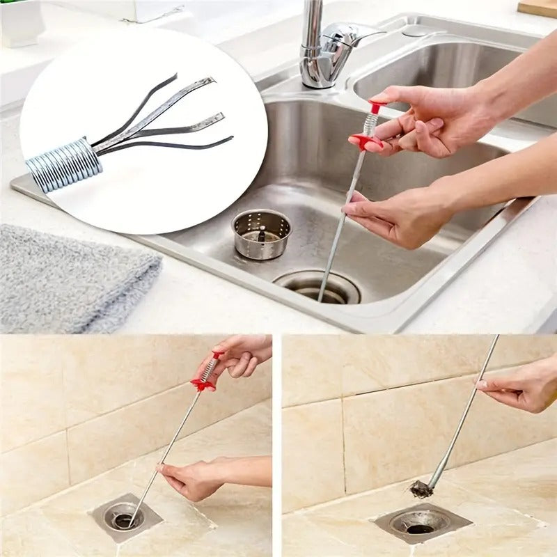 Drain Pipe Cleaning Spring Stick Hair Catching Claw Wire Sink Sewer Clog Dredge Remover Basin Cleaner Flexible Grabber Pickup Tool Retractable Cable for Kitchen Bathroom Toilet