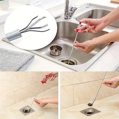 Drain Pipe Cleaning Spring Stick Hair Catching Claw Wire Sink Sewer Clog Dredge Remover Basin Cleaner Flexible Grabber Pickup Tool Retractable Cable for Kitchen Bathroom Toilet