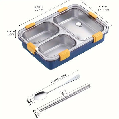 3 Compartment Stainless Steel Lunch Box, Leakage Proof Lunch Box for School Kids and Adults