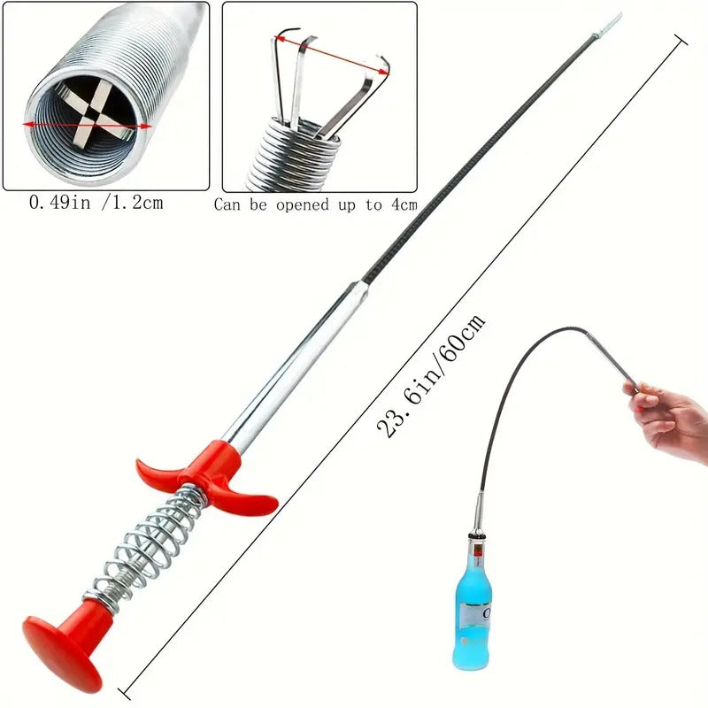 Drain Pipe Cleaning Spring Stick Hair Catching Claw Wire Sink Sewer Clog Dredge Remover Basin Cleaner Flexible Grabber Pickup Tool Retractable Cable for Kitchen Bathroom Toilet