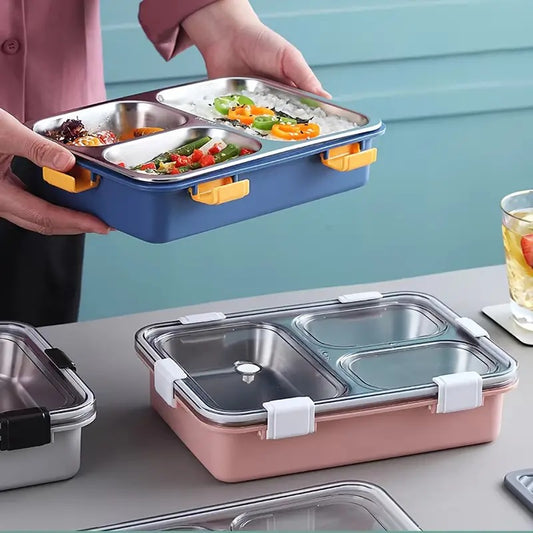 3 Compartment Stainless Steel Lunch Box, Leakage Proof Lunch Box for School Kids and Adults