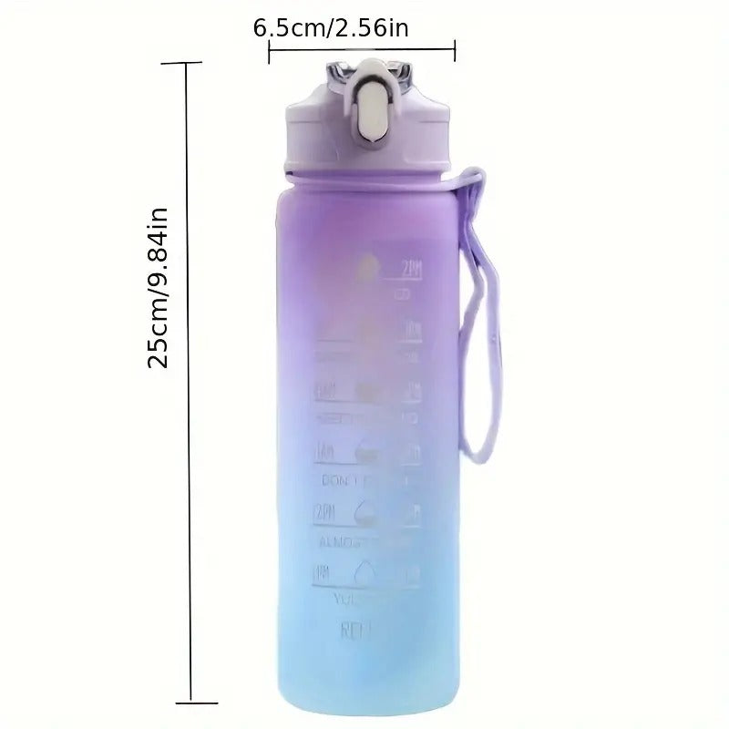 Sipper Water Bottle for Adults 1 Litre with Motivational Time Marker, Leakproof Durable BPA Free Non-Toxic Bottle for Office, Gym, Detoxing eBook included, Red Skies