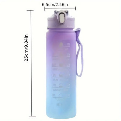 Sipper Water Bottle for Adults 1 Litre with Motivational Time Marker, Leakproof Durable BPA Free Non-Toxic Bottle for Office, Gym, Detoxing eBook included, Red Skies