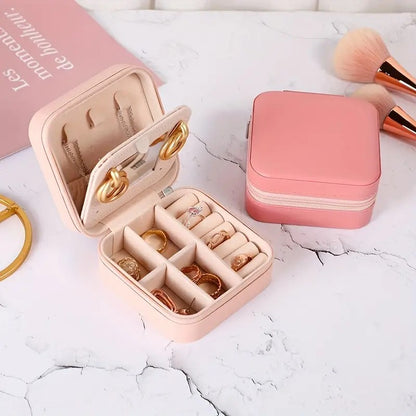 Jewelry Travel Case with Mirror,Small Travel Jewelry Organizer, Portable Jewelry Box Travel Mini Storage Organizer Portable Display Storage Box For Rings Earrings Necklaces