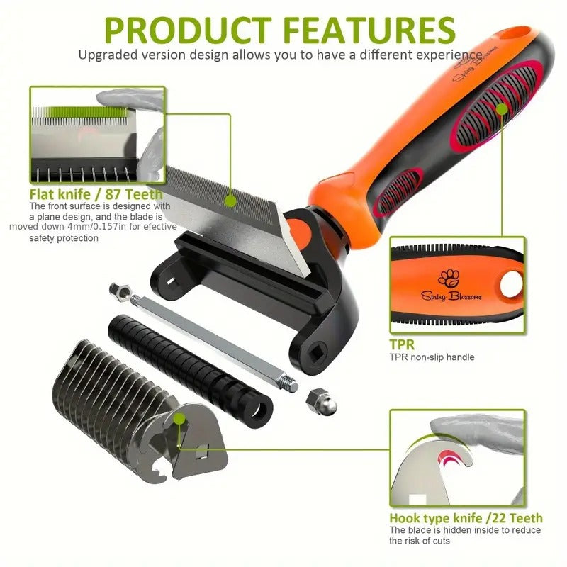 et Grooming Brush for Dogs/Cats,2 in 1 Deshedding Tool & Undercoat Rake Dematting Comb for Mats,Reduces Shedding