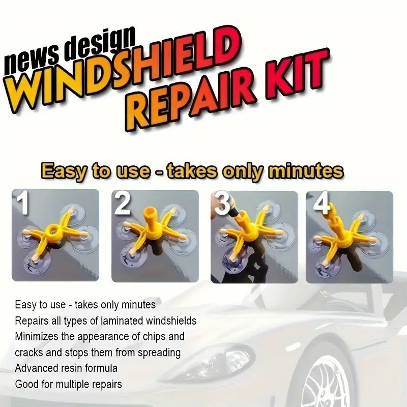 Windshield Repair Kit, Car Windshield Crack Repair Kit Glass Repair Kit for Repairing Auto Glasses Windshield/Cracks/Chip/Bulls-Eye/Spider Web/Star-Shaped/Half-Moon