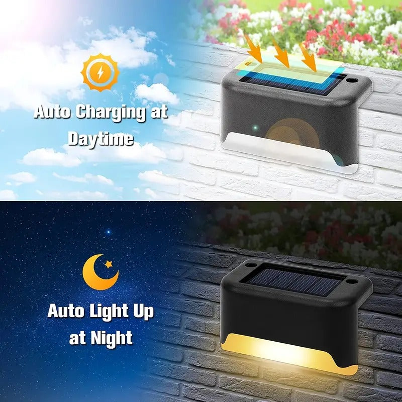 Warm White Solar Stair Lamp (4 PIS) Solar Lights for Outdoors, Warm White Solar Stair Lamp, Waterproof LED Deck Light, Garden Solar Lights, Auto On/Off