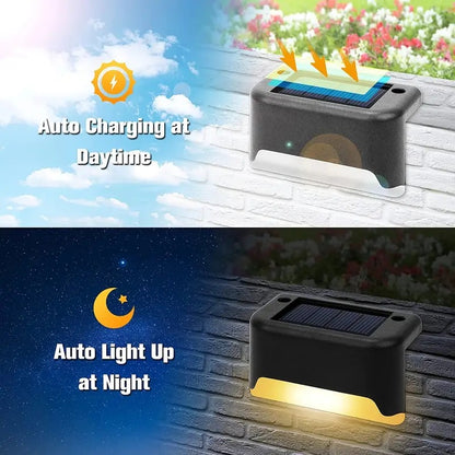 Warm White Solar Stair Lamp (4 PIS) Solar Lights for Outdoors, Warm White Solar Stair Lamp, Waterproof LED Deck Light, Garden Solar Lights, Auto On/Off