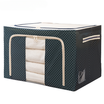 Fabric Clothes Storage Box for Wardrobe Cloth, Saree, Towel, Blanket Foldable Organizer Bag with Steel Frame, Top and Front Zipper Open Bags