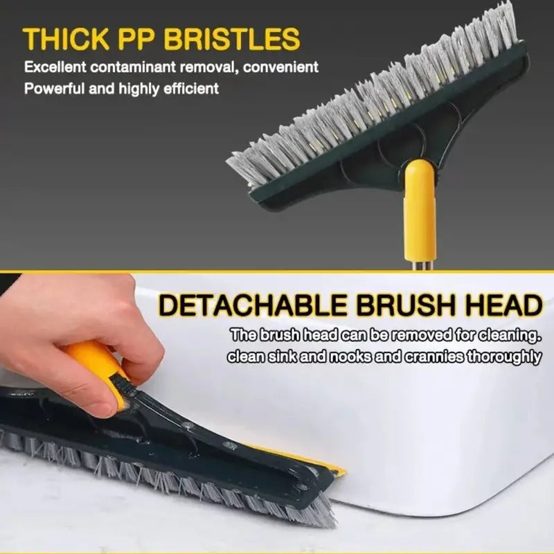 Bathroom Cleaning Brush with Wiper 3 in 1 Tiles Cleaning Brush Floor Scrub Bathroom Brush with Long Handle 120° Rotate Bathroom Floor Cleaning Brush Home Kitchen