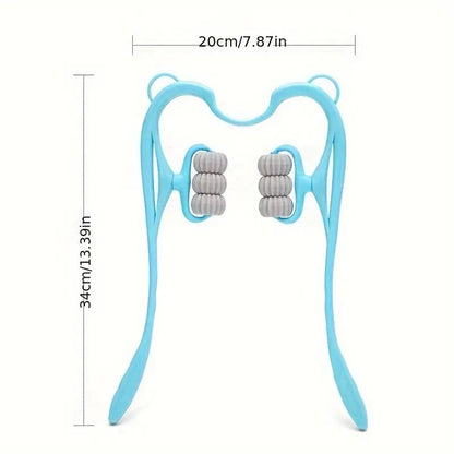 Neck Massager Roller Multifunctional Handheld Manual Deep Tissue Pain Relief Legs Waist Shoulder back Massage Tool Portable Cervical Spine therapeutic 6 Balls Blue