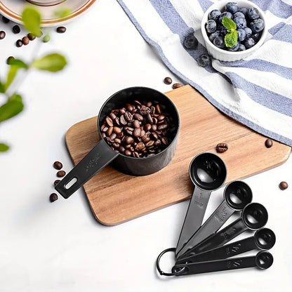 8 Piece Measuring Cup & Spoon Set - Multi Purpose Kitchen Tool (with Free Hanging Groove), Black