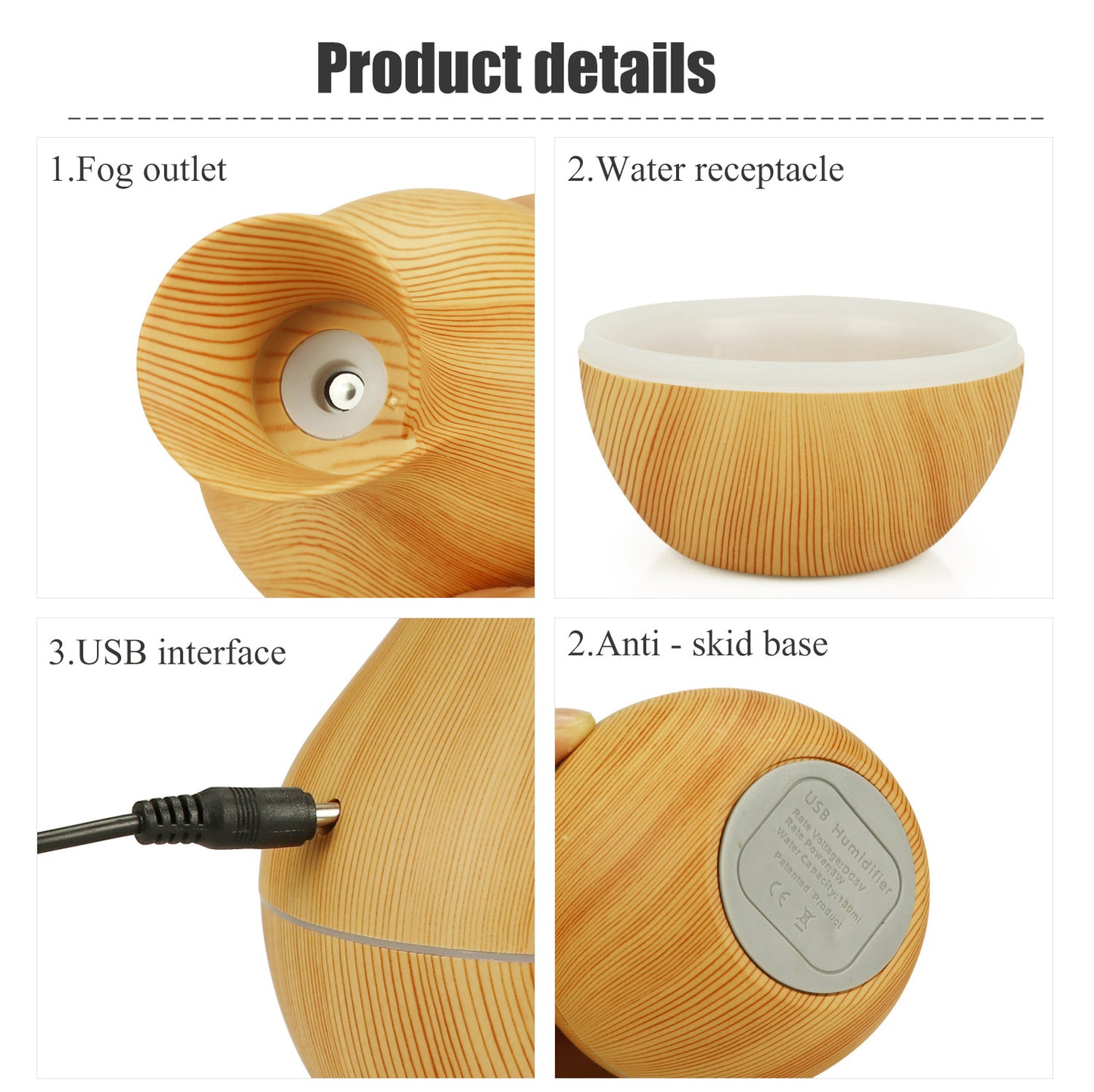 Clear Choice Wooden Cool Mist Humidifiers Essential Oil Diffuser Aroma Air Humidifier with 7 LED Light Colorful Change for Car Office Babies Home Multicolour