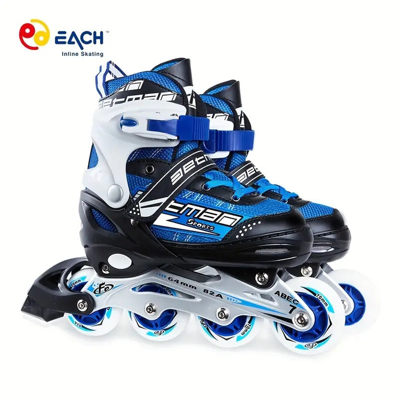 Adjustable Inline Roller Skates for Boys Kids & Girls, 7 to 14 Years Unisex Outdoor Skating Shoes Roller Blades with Led Flash Lights Featuring Wheels for Skating Blue