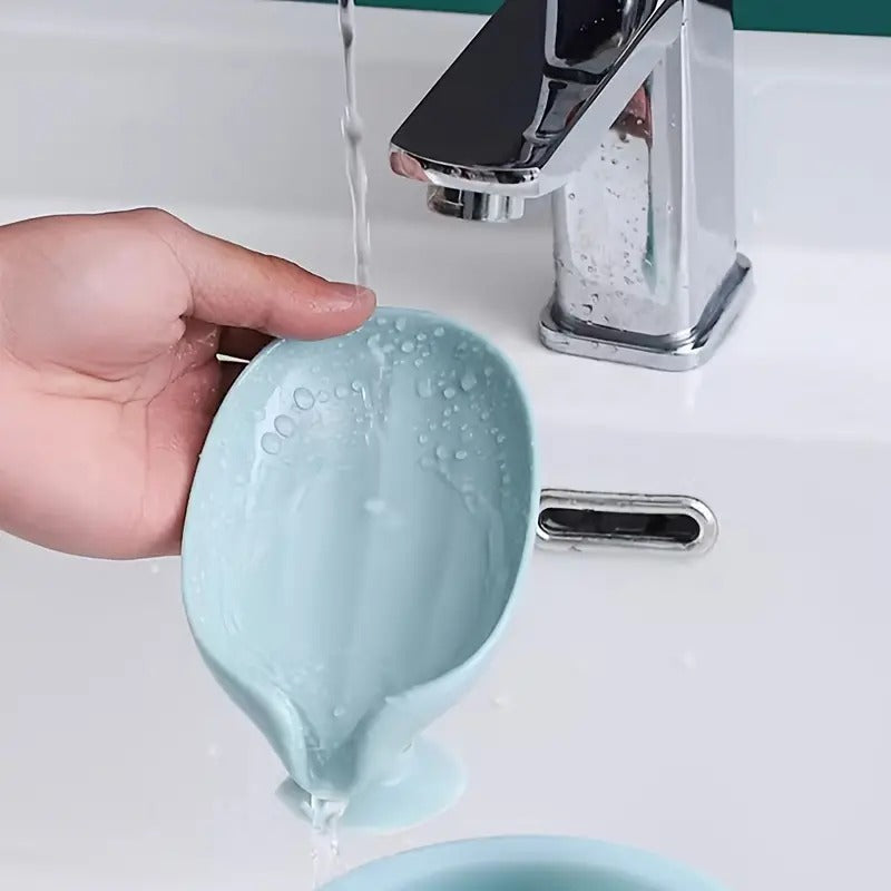 Leaf-Shape Self Draining Soap Dish Holder | with Suction Cup Soap Dish | Plastic Soap Case