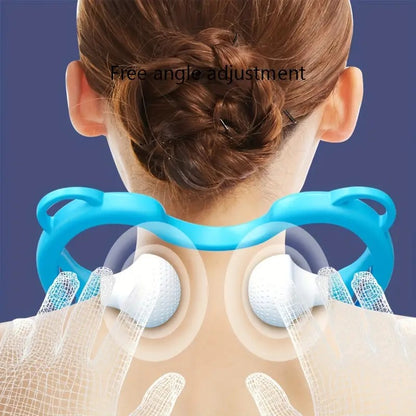 Neck Massager Roller Multifunctional Handheld Manual Deep Tissue Pain Relief Legs Waist Shoulder back Massage Tool Portable Cervical Spine therapeutic 6 Balls Blue