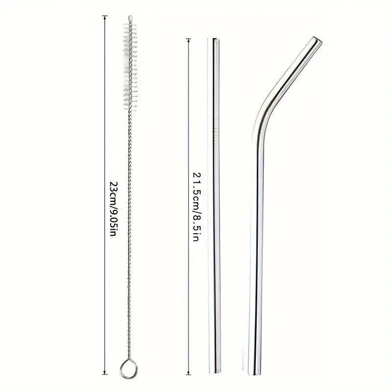 Stainless Steel Reusable SS 304 Food Grade Beverage Drinking Straws with Straw Cleaning Brush