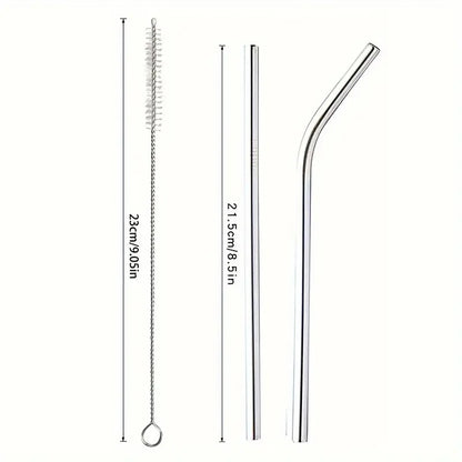 Stainless Steel Reusable SS 304 Food Grade Beverage Drinking Straws with Straw Cleaning Brush