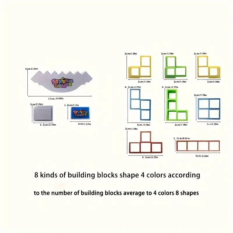 Tetra Tower Game 32 Pcs (4 Different Shapes) Stack Tower Blocks with 22 Cards, Swing Stack Balance Building Block Interactive