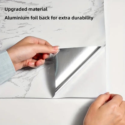 Kitchen Backsplash Aluminum Foil Sticker Oil and Waterproof Self Adhesive foil Paper for Home Improvement or Kitchen White Wallpaper Marble wallpaper for wall kitchen wall stickers oil proof heat resistant wallpaper for kitchen (Size 60*200 Cm)