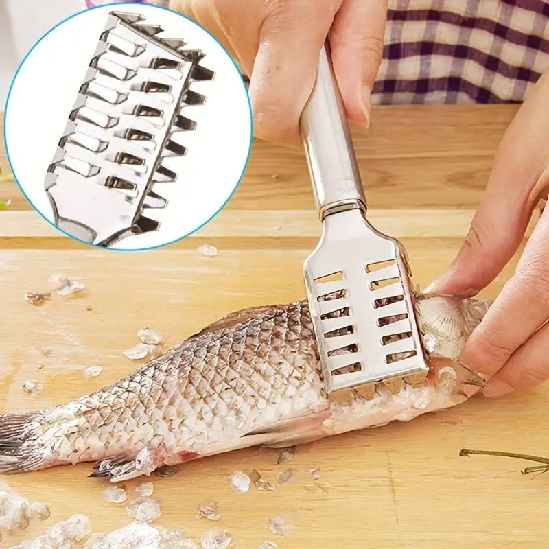 Stainless Steel 3 in 1 Fish Maw Knife, Scaler Remover with Sawtooth Easily Remove Fish Scales-Cleaning Brush Scraper Kitchen Tool