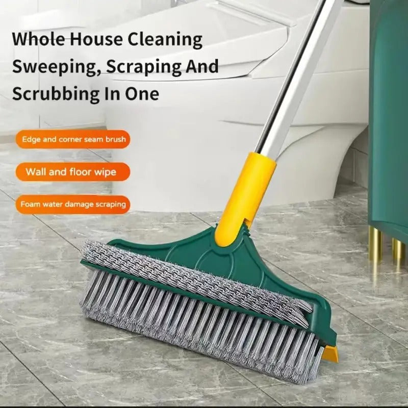 Bathroom Cleaning Brush with Wiper 3 in 1 Tiles Cleaning Brush Floor Scrub Bathroom Brush with Long Handle 120° Rotate Bathroom Floor Cleaning Brush Home Kitchen