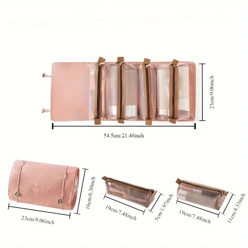 4 in 1 Foldable Toiletry Bag for Travel, Detachable Makeup Pouch, Cosmetic Organizer Bag for Women