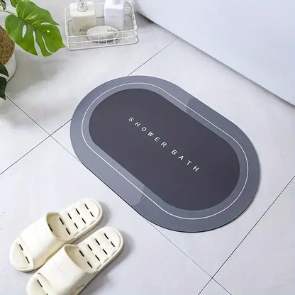 Anti-Skid Water Soaking Oval Bathroom Print Rubber Mat, Water Absorbent Mat (40X60Cm) Grey