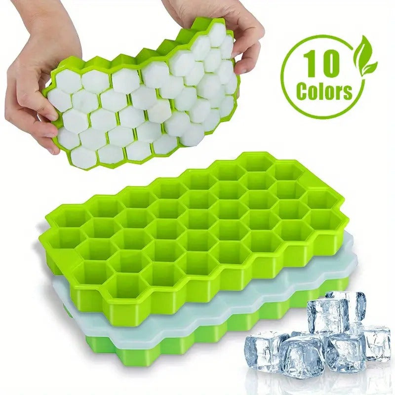 Ice Cube Tray Silicone for Freezer Honeycomb 37 Cavity Ice Cube Mould Flexible Tray for Freezer, Chocolate Cake Maker, Ice Trays for Chilled Drinks, Reusable