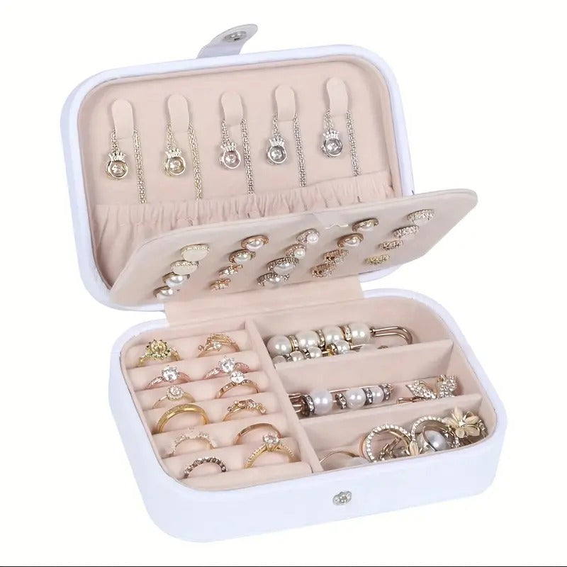 Jewellery Organiser PU Leather Zipper Portable Storage Box Case with Dividers Container for Rings, Earrings, Necklace Home Organizer