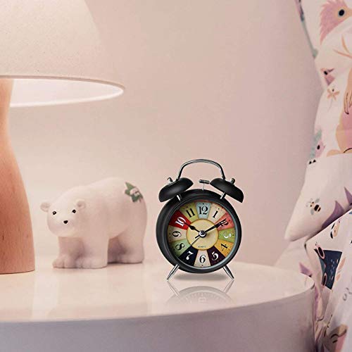 Metal Alarm Clocks - Twin Bell Table Clock for Heavy Sleepers, Bedroom, Students, Home, Kids with Night Led Light (Black)