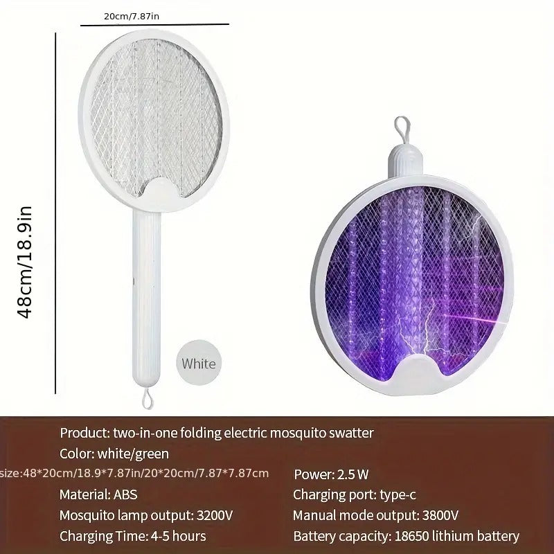 Foldable Swivel Mosquito Bat, 3 in 1 Mosquito Racket USB Rechargeable, Bug Zapper Electric Fly Swatter with UV Light Lamp, Hangable Mosquito Swatter Racket w/Long Lasting Lithium-ion Battery