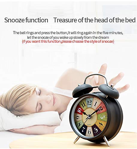 Metal Alarm Clocks - Twin Bell Table Clock for Heavy Sleepers, Bedroom, Students, Home, Kids with Night Led Light (Black)