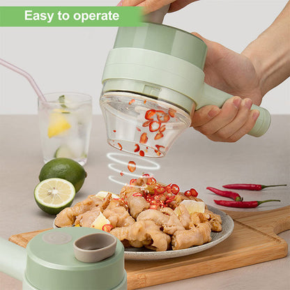 4in1 Handheld Electric Vegetable Cutter Set Portable Wireless Garlic Chilli Mud Masher Press & Vegetable Slicer Cutter Set Multifunctional Food Processor Mini Electric CompactChopper forKitchen