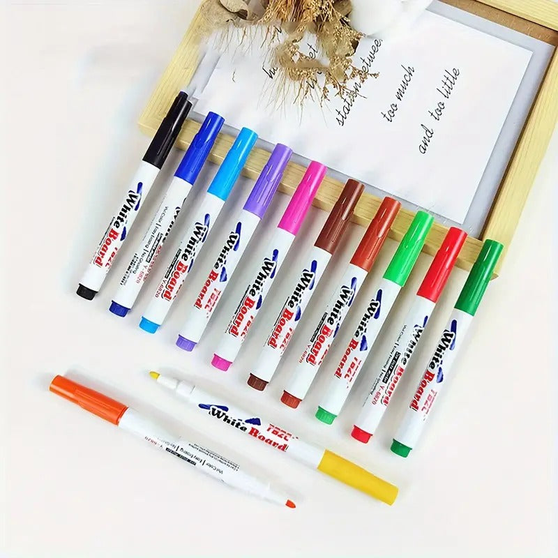 11 Or 12Pcs Multicolor Magical Floating Ink Marker Medium Pen, Magical Water Painting Pen Come With 1No. Ceramic Spoon, Best Gift Magical Floating Marker Pen For Kids