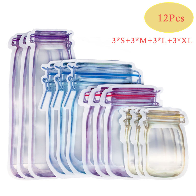 Fridge Food Storage Bags - Ziplock Bottle Shape Storage 9 Pouch Set - 3 Variable Size Zipper Mason Jar