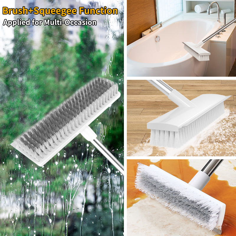 Bathroom Cleaning Brush with Wiper 2 in 1 Tiles Cleaning Brush Floor Scrub Brush with Long Handle White scrubbing Brush Cleaning Brush