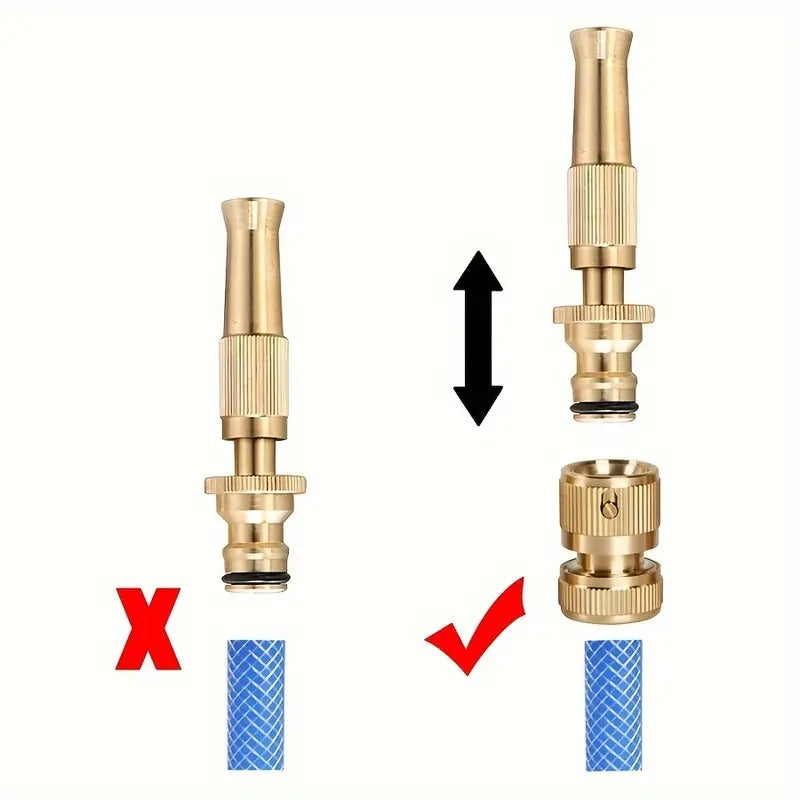 Brass Water Spray Nozzle Suitable for 1/2" Hose Pipe Adjustable Brass Spray Nozzle Water Pressure Booster Brass Nozzle Water Spray Gun for Car Wash & Gardening Water Pressure Nozzle