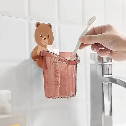 Toothbrush Holders for Bathroom, Toothpaste holder storage organizer with teddy bear self adhesive sticker Soap holder for bathroom organiser Kids Comb/Shaver/Razor/MakeUp Brush holder