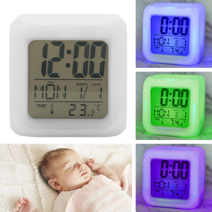 Digital Alarm Clock with Automatic 7 Color Changing Lighting Clock LED Display Clock Date Time Temperature Digital Clock Kids Clock Alarm Clock for Kids Girls Boys