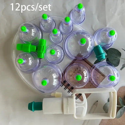 Cupping Kit 12 Pcs Vacuum Cupping Set for Health Care Portable Body Relaxation Massage and Manual Therapy Cups for Pain Relief Magnetic Traditional Chinese Therapy Cupping Clear